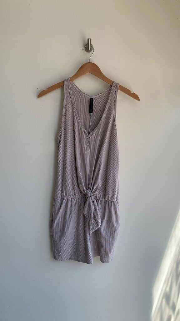 Smash + Tess X Hilary Duff Brown/White Striped Sleeveless Faux Tie Waist Romper- Size XX-Small