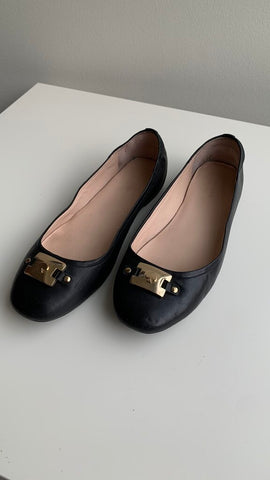 Kate Spade Black Leather Gold Buckle Ballet Flats - Size 9