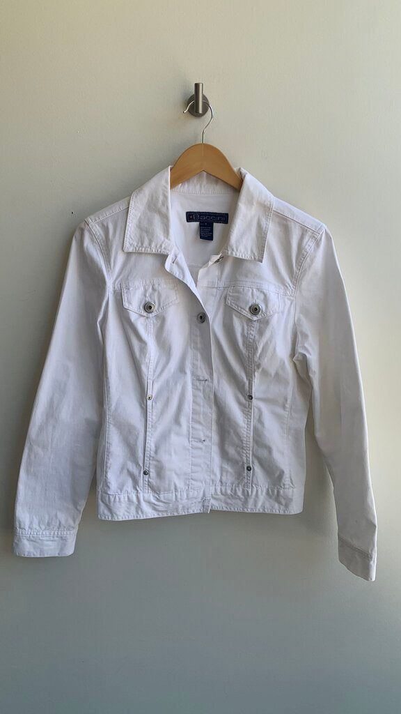 Pre-Owned Baccini White Button Up Jacket- Size Medium