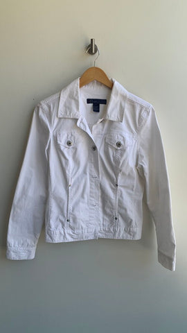 Pre-Owned Baccini White Button Up Jacket- Size Medium