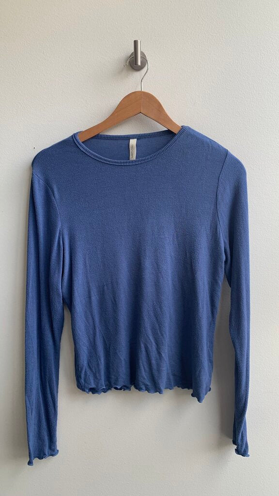 Pre-Owned Gentle Fawn Blue Long Sleeve Round Neck Basic Tee- Size Large