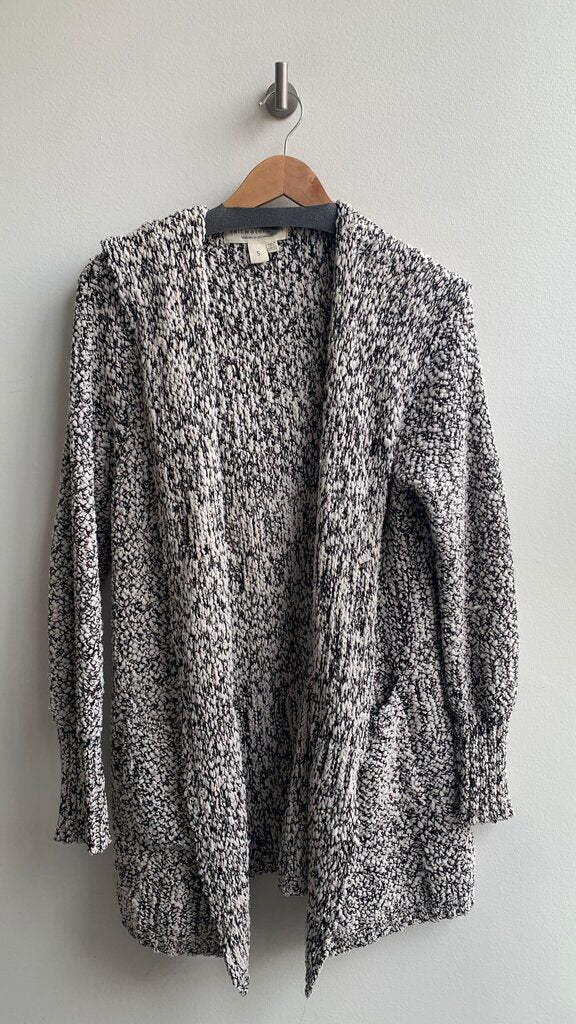 Pre-Owned Saltwater Luxe Black/White Knit Oversized Hooded Cardigan- Size Small