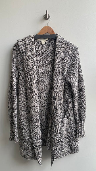 Pre-Owned Saltwater Luxe Black/White Knit Oversized Hooded Cardigan- Size Small