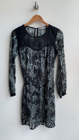 Pre-Owned Garcia Jeans Green/Black Sheer Long Sleeve Dress w/ Slip - Size X-Small