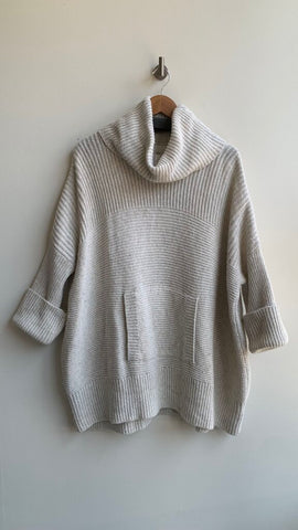Pre-Owned Part Two Oatmeal Cowl Neck Kangaroo Pocket Tunic Sweater - SIze Small
