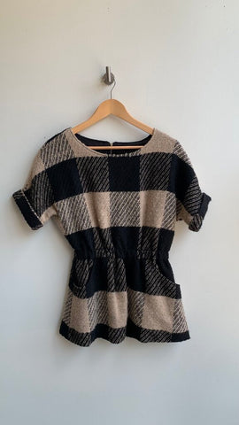 Pre-Owned LUNA Black/Brown Check Print Peplum Style Top - Size Small