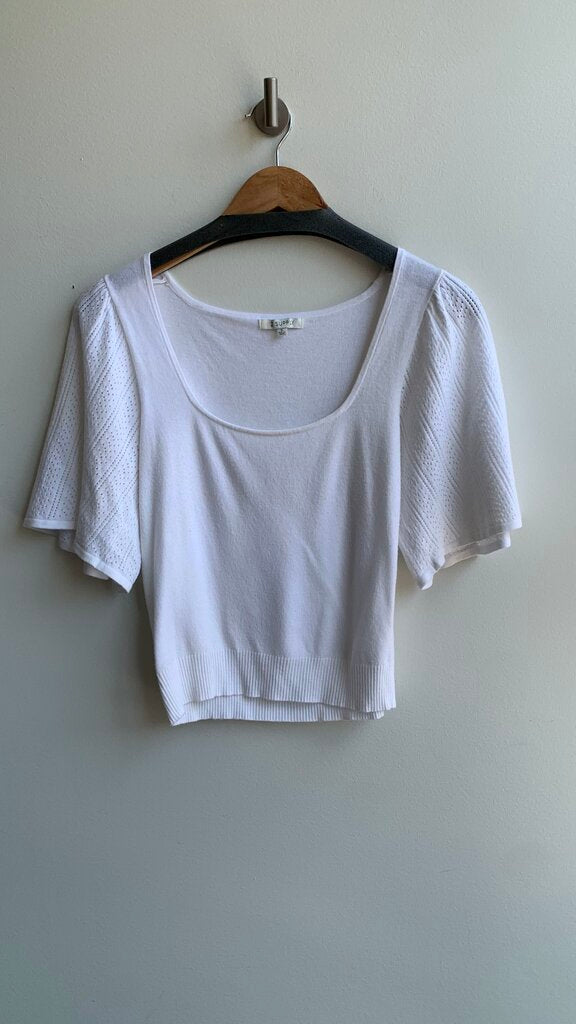 Pre-Owned Z Supply White Eyelet Knit Sleeve Square Neck Top - Size Small