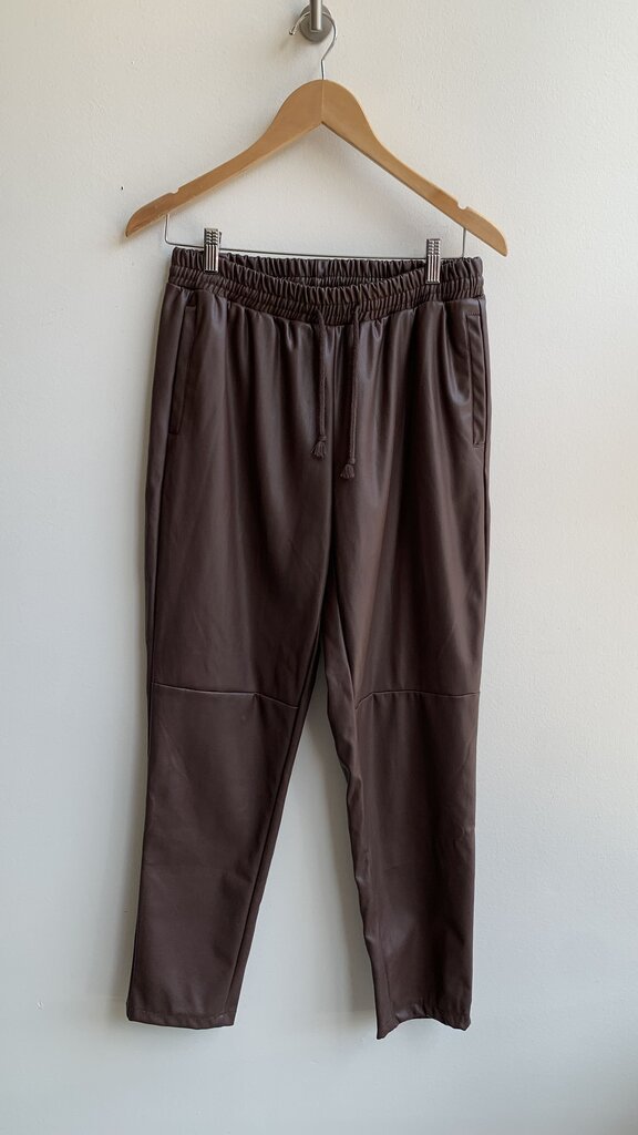 Pre-Owned Ci Sono Brown Faux Leather Joggers - SIze Medium