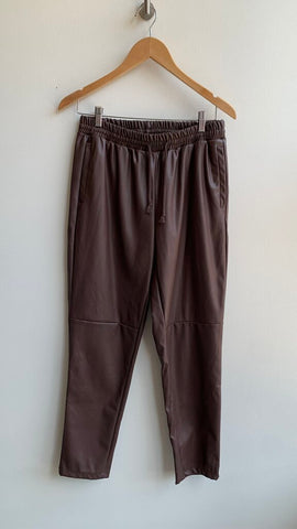 Pre-Owned Ci Sono Brown Faux Leather Joggers - SIze Medium