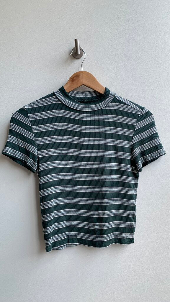 Pre-Owned American Eagle Green Stripe Mock Neck Ribbed Tee - Size X-Small