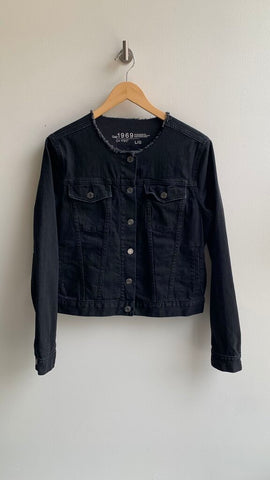 Pre-Owned Gap Black Frayed Collar Denim Jacket - Size Large