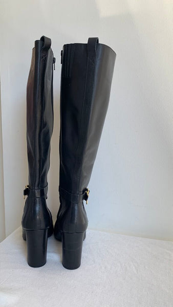 Pre-Owned Lauren Ralph Lauren Black Leather Heeled Knee High Boots - SIze 8.5