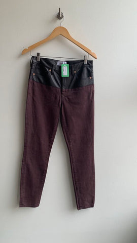 Pre-Owned Dear John Brown Faux Leather Zip Top and Denim Legs Pants- Size 27