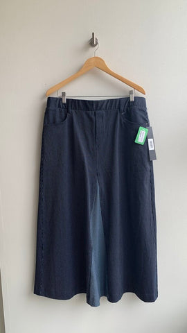 Pre-Owned Badgley Mischka Denim Dark Striped Midi A-Line Skirt (NWT)- Size XXL