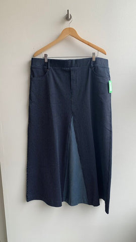 Pre-Owned Badgley Mischka Denim Dark Striped Midi A-Line Skirt (NWT)- Size XL