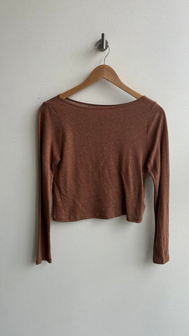 Pre-Owned Gap Brown Thin Knit Cropped Long Sleeve Top- Size X-Small