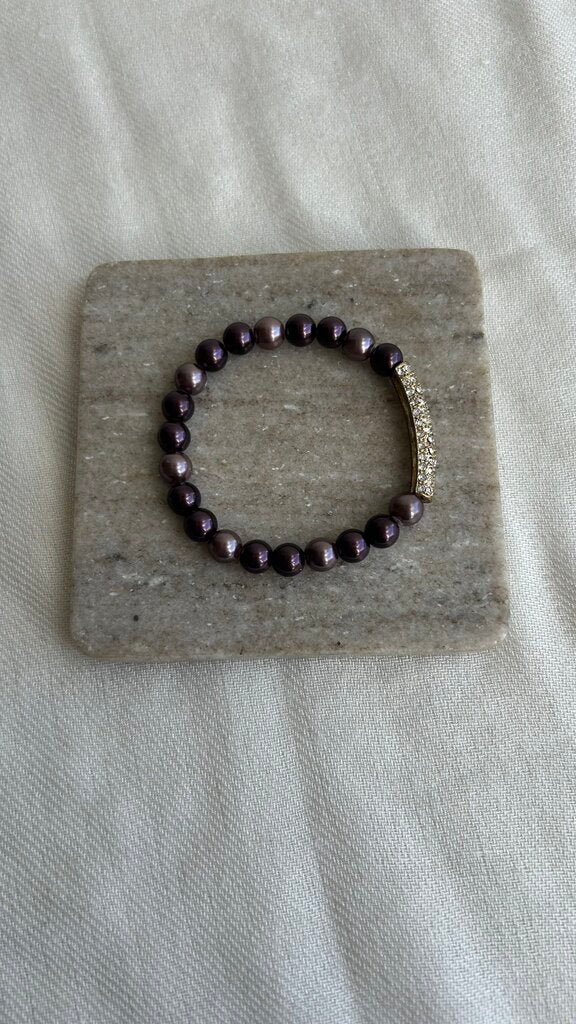 Pre-Owned Purple Metallic Beads with Gold Gem Inset Bar Bracelet