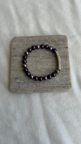 Pre-Owned Purple Metallic Beads with Gold Gem Inset Bar Bracelet