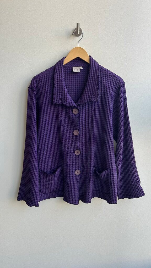 Pre-Owned Focus Purple Waffle Knit Button Front Jacket - Size Small