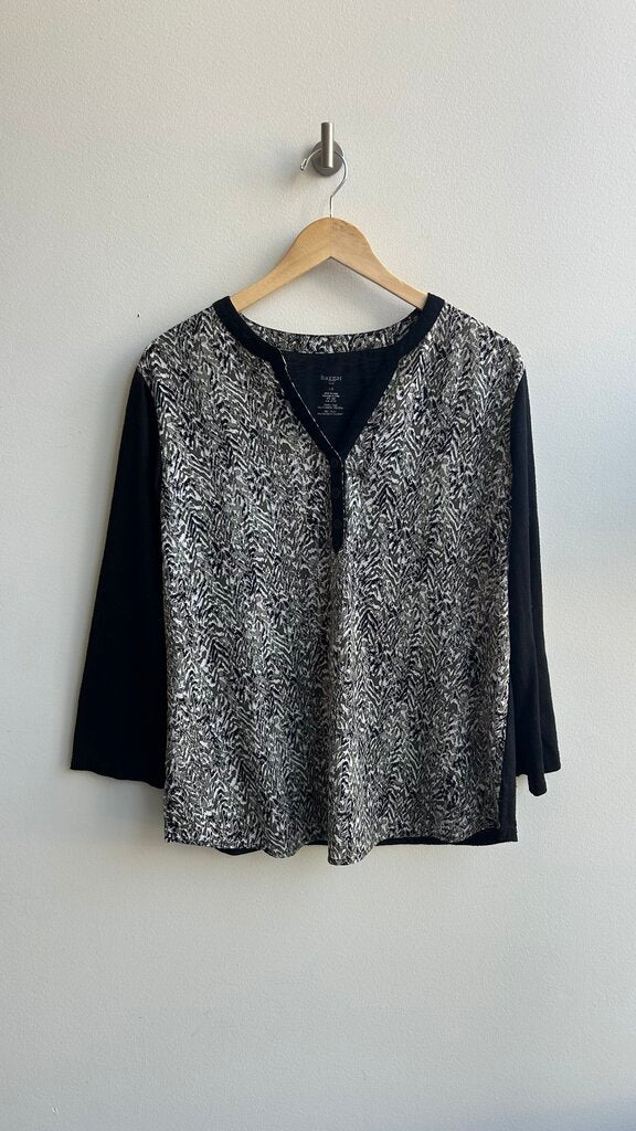 Pre-Owned Haggar Black/Green Printed Long Sleeve Top - Size Large