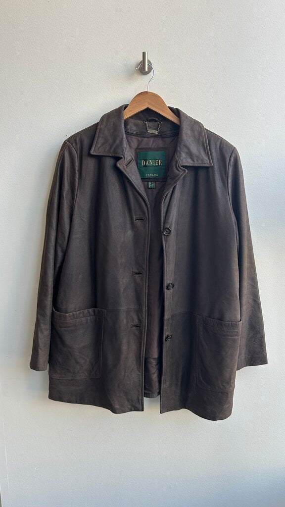 Pre-Owned Danier Dark Brown Lined Button Front Jacket - Size Large