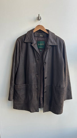Pre-Owned Danier Dark Brown Lined Button Front Jacket - Size Large