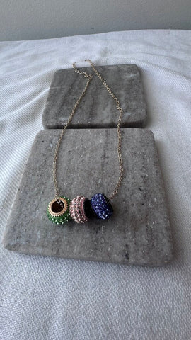 Pre-Owned Green/Pink/Purple Round Pendant Gold Cahin Necklace