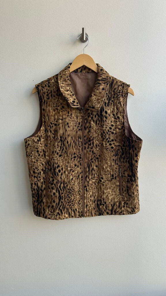 Pre-Owned Brown Leopard Print Zip Up Vest- Size Large (Estimated)
