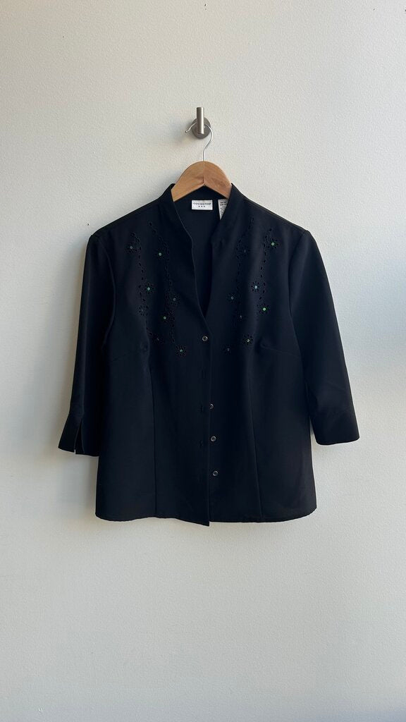 Pre-Owned Covington Black Eyelet Decal 3/4 Sleeve Jacket- Size Medium