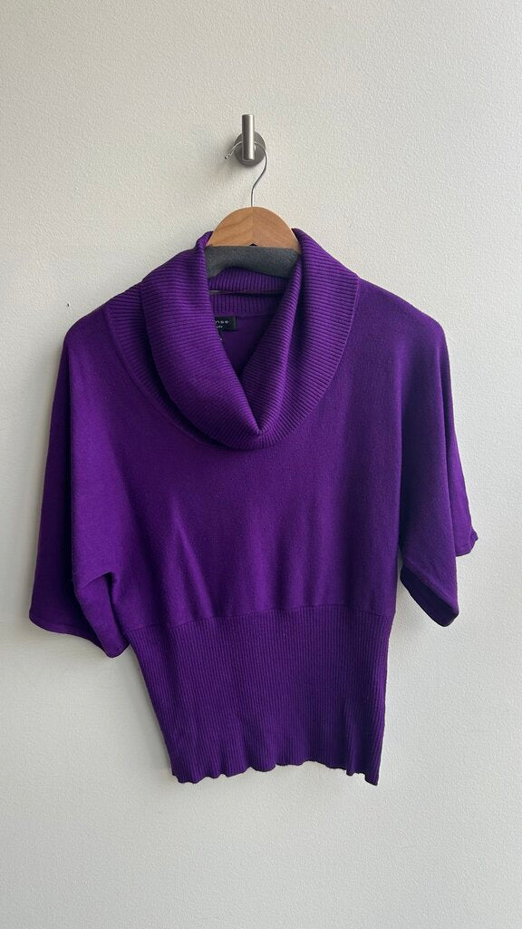 Pre-Owned Spense Purple Knit Short Sleeve Cowl Turtle Neck Sweater- Size Medium
