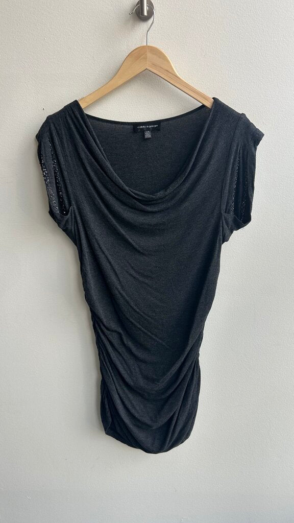 Pre-Owned Cable & Gauge Charcoal Cowl Neck Sleeveless Beaded Tunic Dress- Size Large