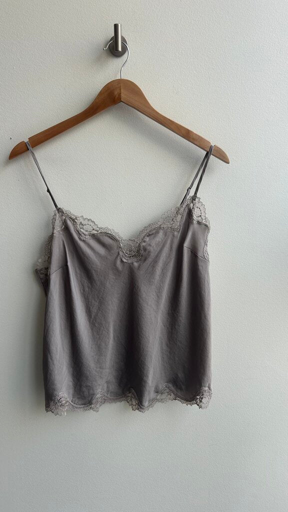 Pre-Owned Victoria's Secret Grey Lace Trim Adjustable Strap Camisole- Size Large