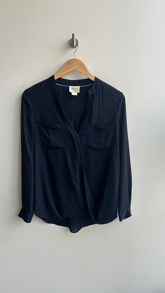 Pre-Owned Maeve Anthropologie Black Cross Over Front Long Sleeve Sheer Top- Size 2