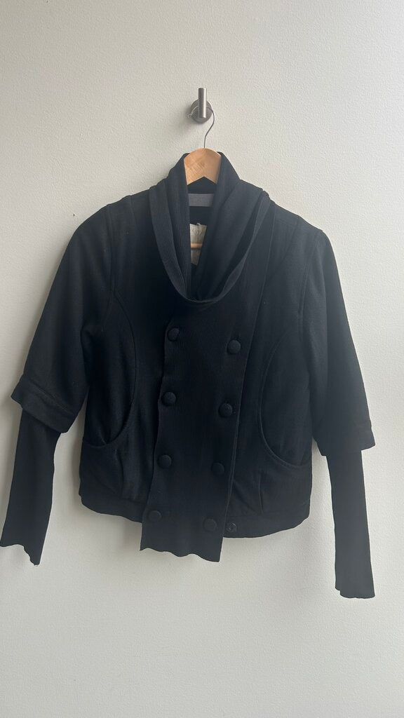 Pre-Owned Covet Black Attached Scarf Button Up Jacket- Size Medium