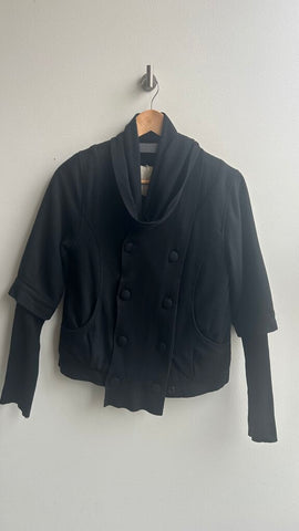 Pre-Owned Covet Black Attached Scarf Button Up Jacket- Size Medium
