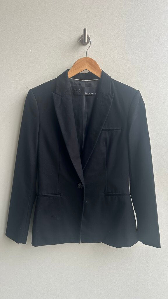 Pre-Owned Zara Black One Button Shoulder Pad Blazer- Size Medium