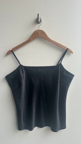 Pre-Owned Black Faux Satin Adjustable Strap Camisole- Size Large (Estimated)