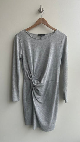 Pre-Owned Dynamite Grey Long Sleeve Gathered Knit Dress - Size Large
