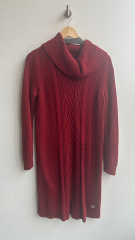 Pre-Owned Tommy Hilfiger Red Cableknit Turtleneck Sweater Dress - Size Lage