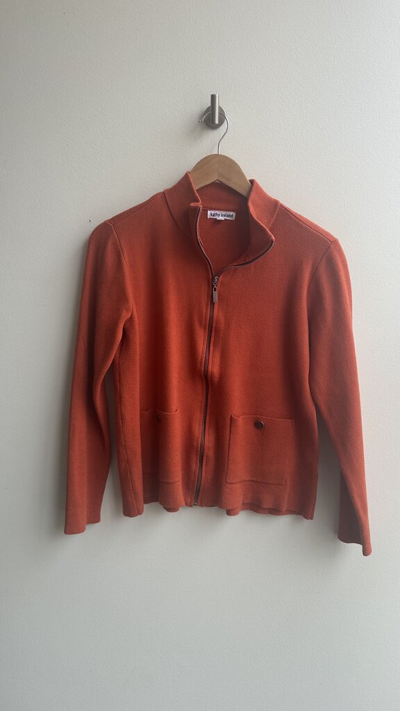 Pre-Owned Kathy Ireland Orange Zip Front Knit Jacket - Size Medium