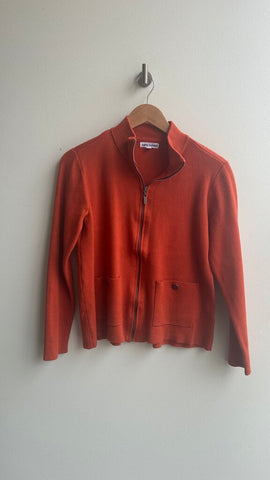 Pre-Owned Kathy Ireland Orange Zip Front Knit Jacket - Size Medium