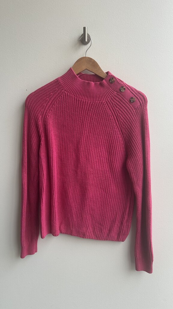 Pre-Owned Christian Siriano Pink Knit Mockneck Button Shoulder Sweater - SIze Medium