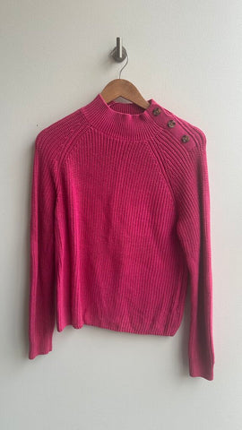 Pre-Owned Christian Siriano Pink Knit Mockneck Button Shoulder Sweater - SIze Medium