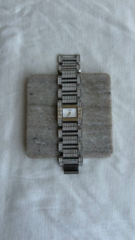 Pre-Owned D&G Silver CZ Stone Square Link Watch