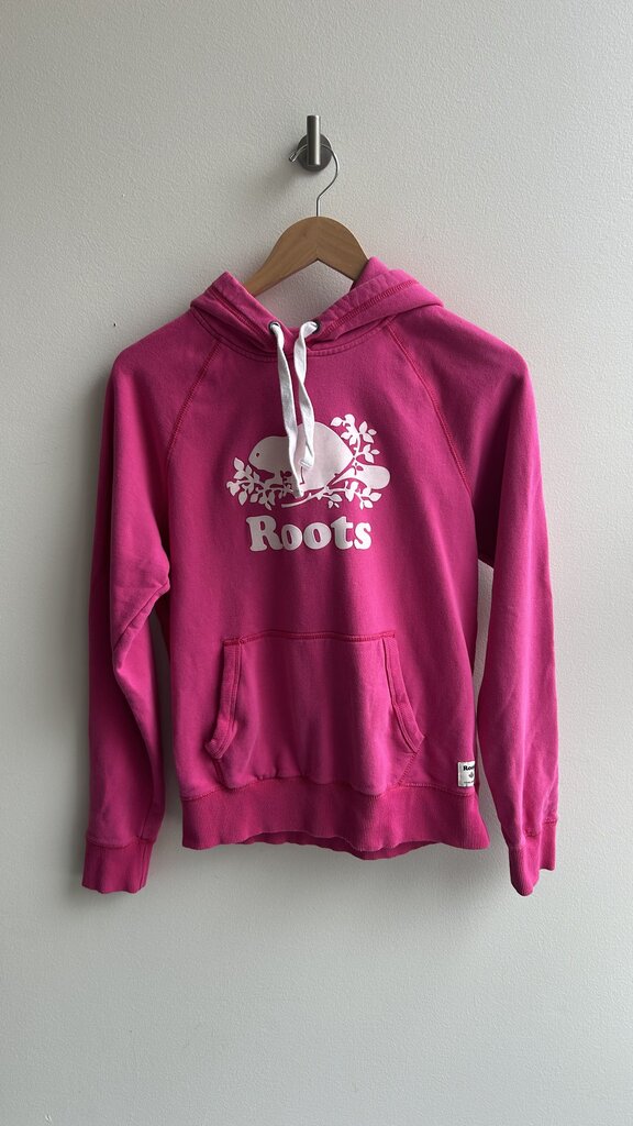 Pre-Owned Roots Hot Pink Logo Kangaroo Pocket Hoodie- Size Small