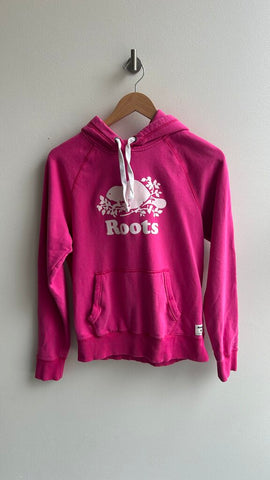 Pre-Owned Roots Hot Pink Logo Kangaroo Pocket Hoodie- Size Small
