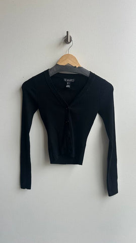 Pre-Owned Revample Black Cropped Ribbed Button Up Cardigan- Size Small