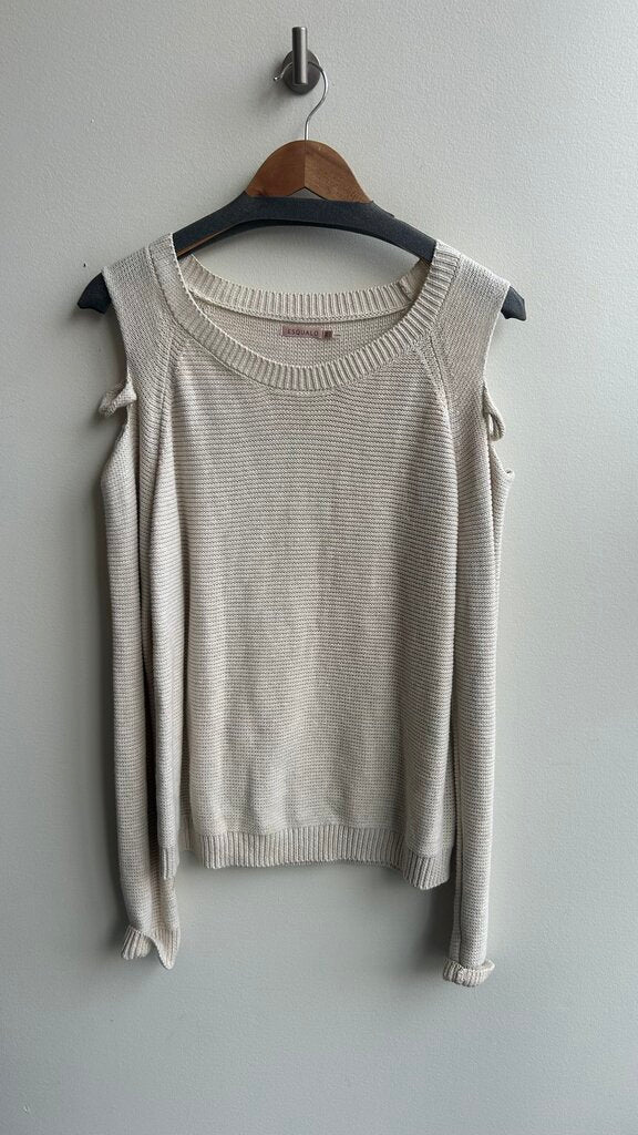 Pre-Owned Esqualo Cream Cold Shoulder Knit Sweater- Size Large