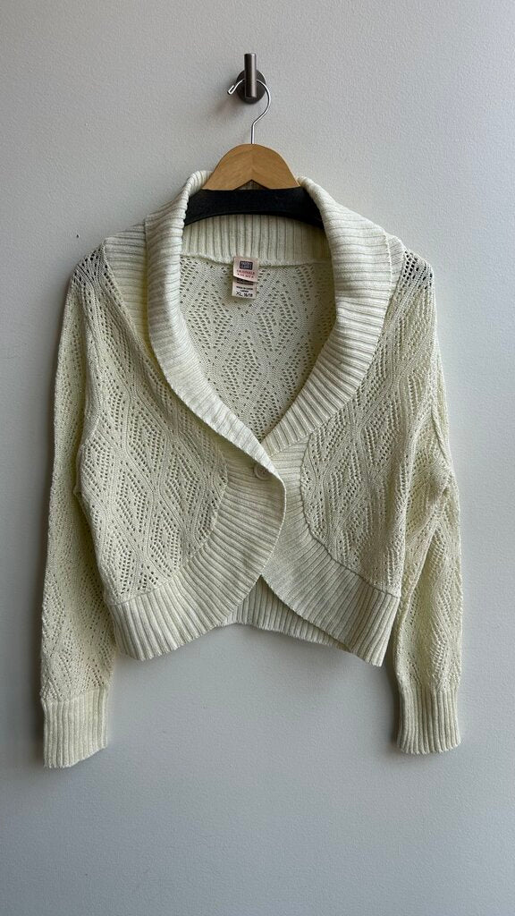 Pre-Owned Faded Glory Off-White Gold Thread Accent Knit Single Button Shrug- Size X-Large
