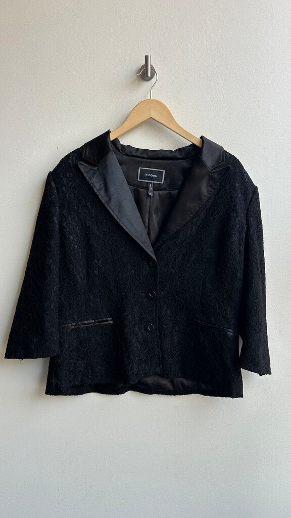 Pre-Owned Le Chateau Black Floral Lace 3/4 Sleeve Blazer- Size XX-Large